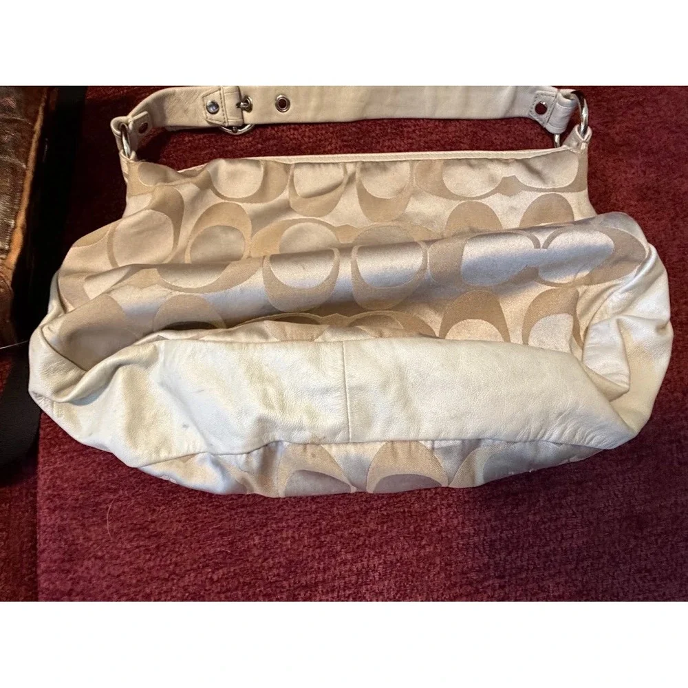 Coach Zoe Hobo Bag Champagne Gold Signature Sateen Leather Large 13642